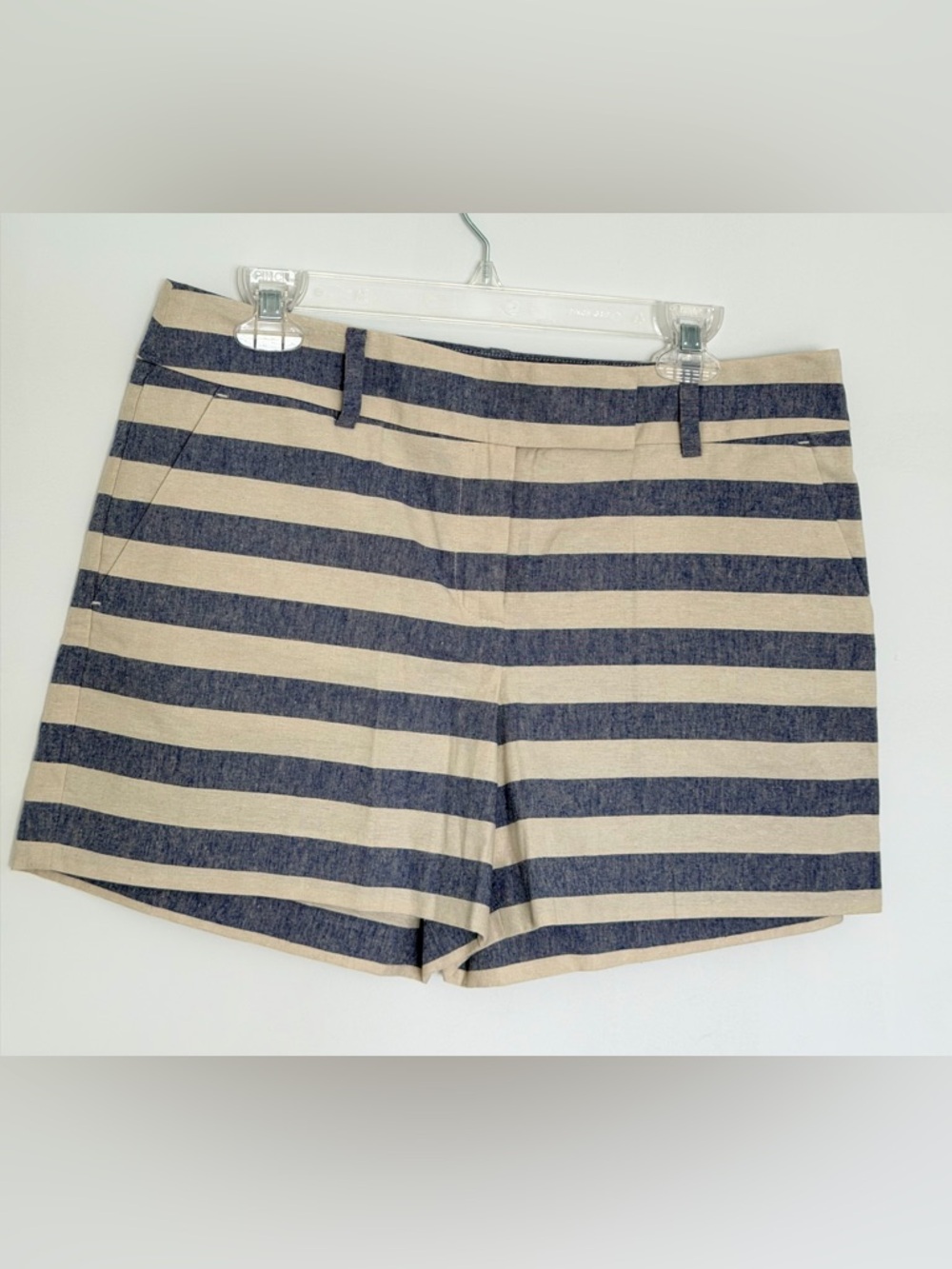 Ann Taylor Navy and Beige Striped Flat-Front Shorts